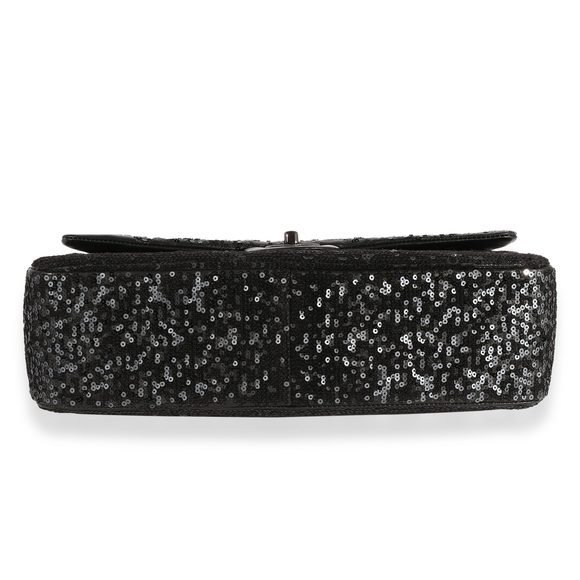 Chanel Black Sequin Lambskin Moonlight On Water Jumbo Single Flap Bag - Picture 3 of 7